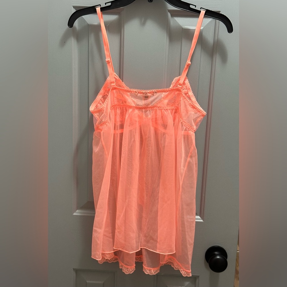 Victoria’s Secret Orange Sherbet Lace & Satin Sheer Slip Dress Size Large - Picture 3 of 6